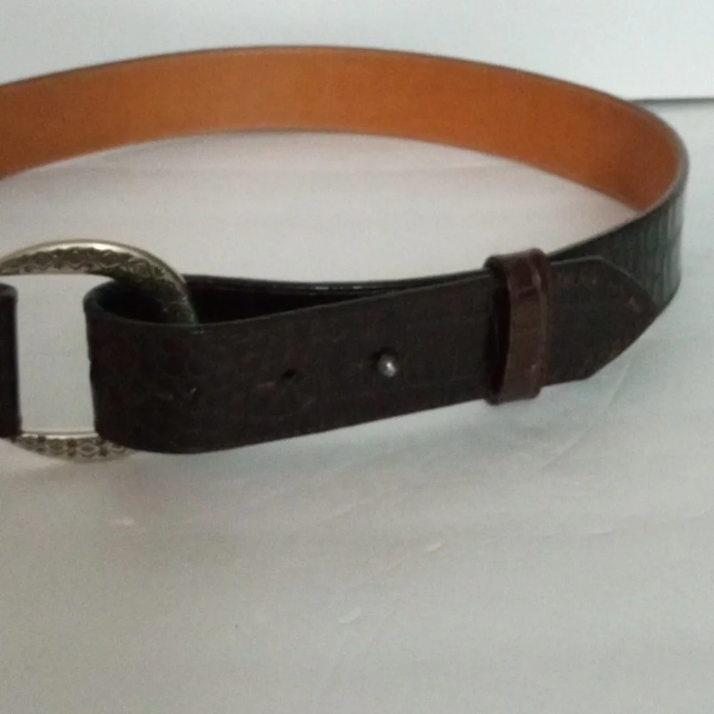 Brighton Leather Croc Belt  Front Loop Size M Brown Preowned